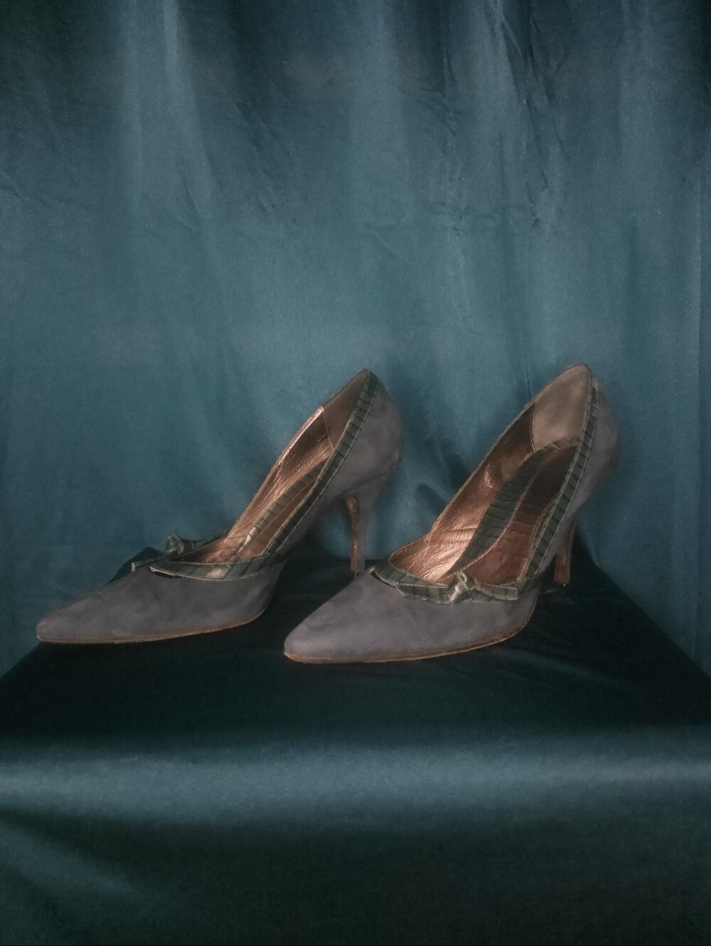 Sleek Slate Blue Green Pointed-Toe Heels